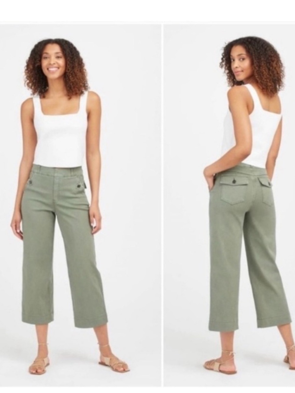 SPANX Twill Crop Wide Leg Pants in Olive Green, XS